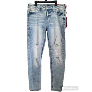 New True Religion Mid Rise Super Skinny Ripped Jeans